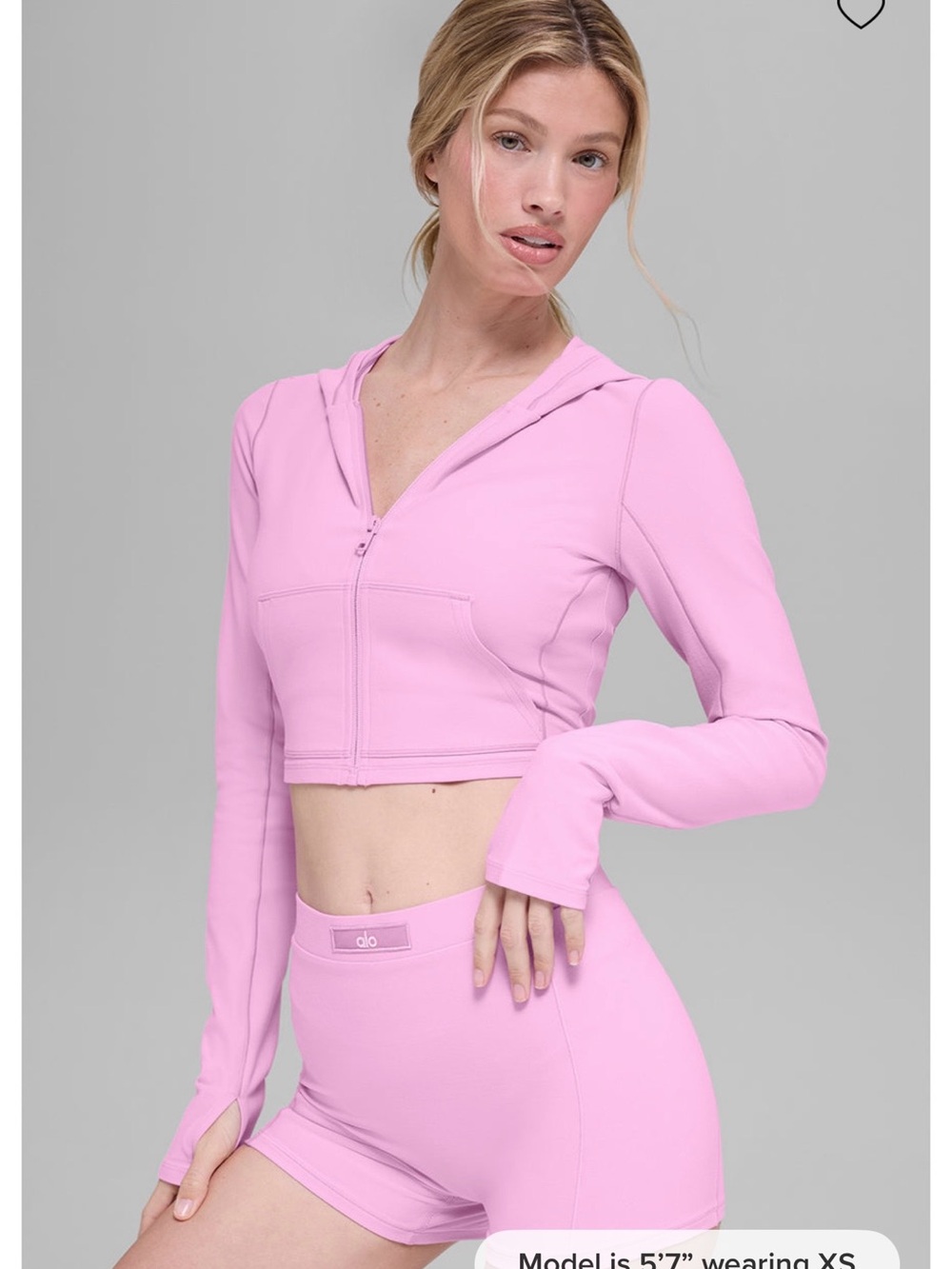 ALO Yoga Pink Cropped Zip Hoodie